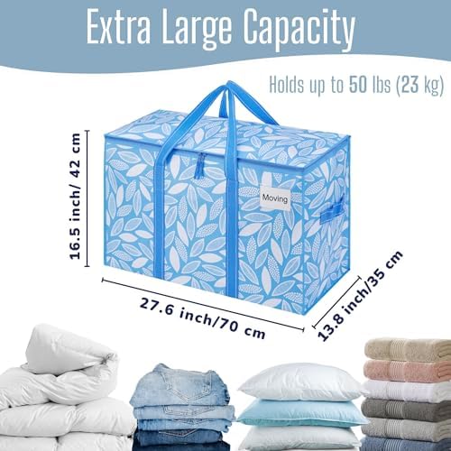 VENO 4 Pack Heavy Duty Moving Bags, Extra Large Storage Bags with Reinforced Handles & Strong Zippers, Foldable & Reusable Moving Box Alternative for Clothes & Dorm Storage - Image 4