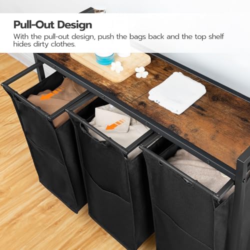 HOOBRO Laundry Sorter 3 Section, Laundry Hamper with Wheels, 3 × 11.5 Gal (43.5 L), Rolling Laundry Basket, Pull-Out and Removable Oxford Fabric Laundry Bags, Rustic Brown and Black BF76XY01 - Image 6