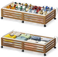 Under Bed Storage with Wheels, 2 Pack Bamboo Drawers for Shoes and Clothes by WisuceHome