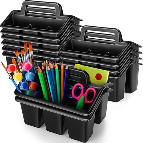 WILLBOND 12 Pcs Classroom Storage Caddies Stackable Utility Caddies with 4 Compartment Plastic Caddy with Handle Portable Storage Bins Organizers for Kids Schools Art Craft Supplies by Willbond+Technology+Limited