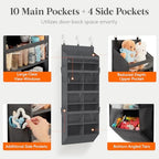 Lifewit 1 Pack Over the Door Organizer, 10 Section Clear Window Hanging Storage with 4 Side Pockets, Sturdy Anti Tilt 40 lbs Load Behind Door for Closet, Bedroom, Bathroom, Nursery, Dorm, Gray - Image 3