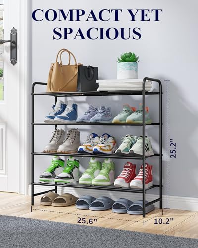 Kitsure Stainless Steel Shoe Rack Organizer, 25.6" Wide - 4 Tier, Black | Sturdy Shoe Rack for Closet and Entryway, Free Standing Shoe Shelf, Closet Organizers and Storage - Image 2