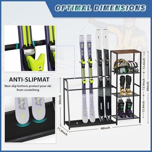Freestanding Snowboard Rack - 4 Pair Ski, 3 Pack Snowboard, Boot, Pole, Goggles, Helmet Rack for Garage, Shed, Basement - Image 2