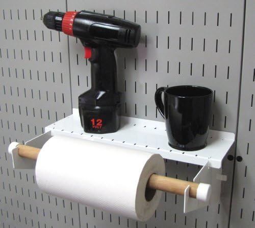 Wall Control Pegboard Organizer 4 ft. Metal Pegboard Standard Tool Storage Kit & Pegboard Paper Towel Holder and Dowel Rod Pegboard Shelf Assembly for Pegboard and Slotted Tool Board – White - Image 6