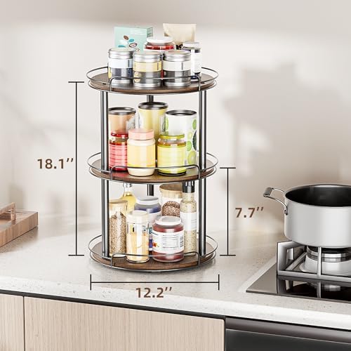 LAMU 12'' Wood Lazy Susan Turntable Organizer for Cabinet, 3 Tier Lazy Susan Spice Rack Organizer for Kitchen, Wood Turntable for Table Top, Countertop, Pantry, Bathroom - Image 3