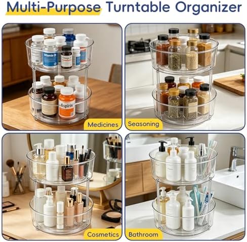 2 Tier Medicine Bottle Organizer, Lazy Susan Organizer for Prescription and Vitamin Bottles, Medicine Cabinet Organizer for Countertop and Bathroom, Transparent Organizer for Empty Pill Bottles - Image 6