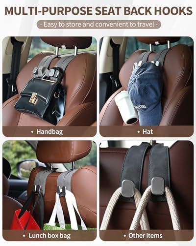 Headrest Hooks for Car, 4 Pack Car Seat Back Organizer Storage Hook, Double Hook Car Seat Hooks for Hanger Purses and Bags, Leather Purse Holder for Car, Black - Image 4