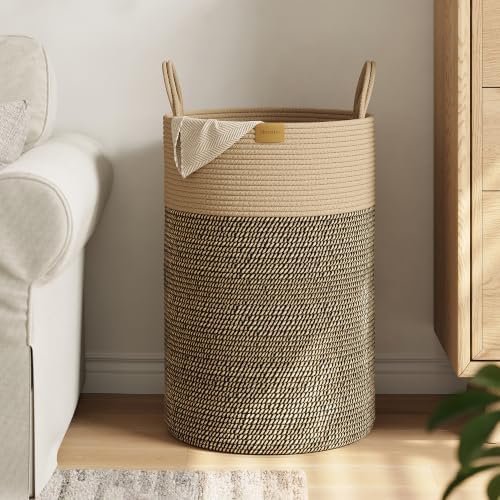 Nunsino Laundry Hamper 75L,Large Laundry Basket for Clothes,Decorative Storage Basket for Blankets,Cotton Rope Woven basket for bedroom,Dark Brown by Nunsino