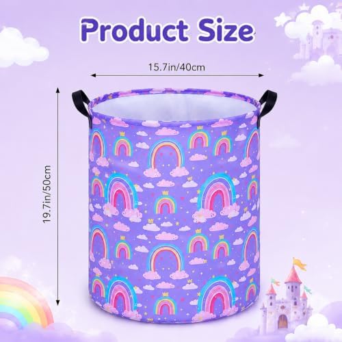 Collapsible Kids Laundry Basket Clothes Hamper, Foldable Storage Organizer Bin, Toy Clothes Storage with Handles for Boys Girls Bedroom, Room Decor Purple Rainbown - Image 2