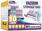 HIBAG Vacuum Storage Bags, 10-Pack Vacuum Seal Bags for Clothing Clothes, Space Saver Bags (2 Jumbo, 2 Large, 2 Medium, 2 Small, 2 Roll-up) with Pump (10-Combo) | Various Size, Airtight Triple Seal, Save 80% Space, Hand Pump, Work with Vacuum, Double Z... by HIBAG