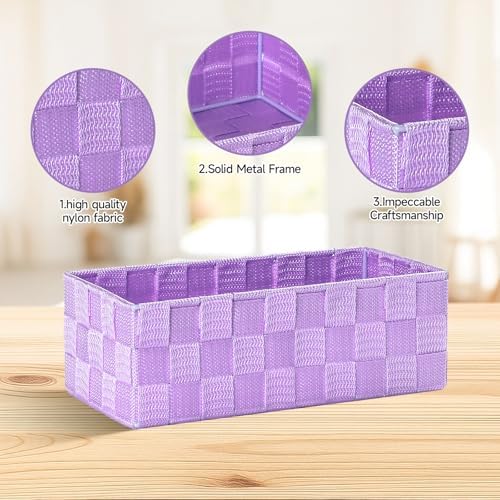 Posprica Woven Storage Baskets for Organizing, Small Black Baskets Cube Bin Container Tote Organizer Divider for Drawer, Closet, Shelf, Dresser, Set of 4(Purple) - Image 3