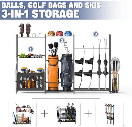 WALMANN Garage Sports Equipment Organizer Stand, Freestanding Ski Rack - Image 4