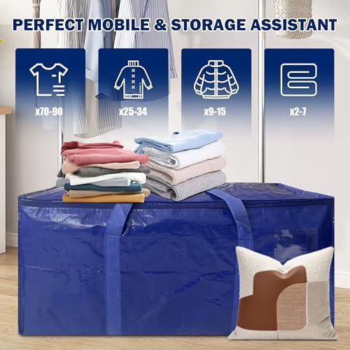 16 Pack Extra Heavy Duty Large Moving Bags with Strong Zipper & Carrying Handles, Sturdy Clothes Storage Bags Totes Bins, Packing Moving Boxes College Supplies, Dark Blue - 40 gal - Image 6