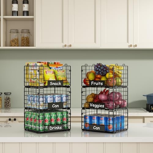 3 Pack XL Stackable Wire Baskets with Handle, Pantry Organizers and Storage - Image 6