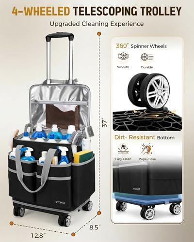 Ytonet Rolling Cleaning Caddy Bag with Apron, Cleaning Caddy with 4 Wheels - Image 4