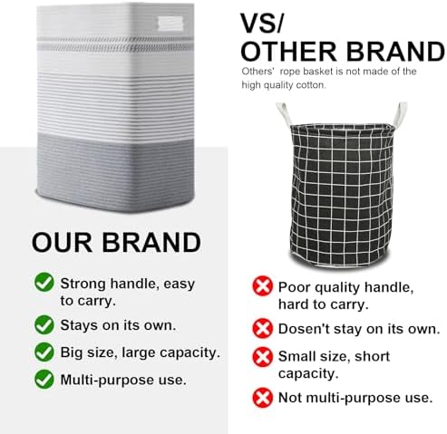 80L Large Cotton Rope Laundry Basket for Bedroom & Laundry Room, Tall Clothes Hamper with Sturdy Handles, Neutral Storage Bin Capable of Holding Blankets and Toys - Image 6