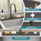 2PCS Stone Faucet Mat for Kitchen Sink, Water Absorbing Sink Tray Organizer for Bathroom Counter, Diatomite Soap Dish Coaster Caddy Riser, Sponge Holder Dispenser Mat, Dark Gray, 23.6" x 4", 1 Set - Image 5