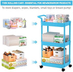 Volnamal Diaper Caddy, 3 Tier Rolling Cart for Baby Essentials, Blue - Image 2