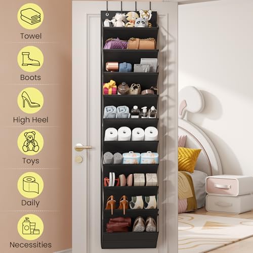 Mefirt 20-25 Pairs Over the Door Shoe Organizer, Clear Pockets Shoe Rack for Closet Door, 10-Tier Hanging Shoe Rack for Boots, Behind the Door Shoe Holder Fit All the Family's Sneakers, Heels, Black - Image 2