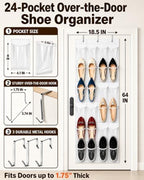 Over-the-Door Shoe Organizer with 24 Crystal Clear Pockets, White - Image 2