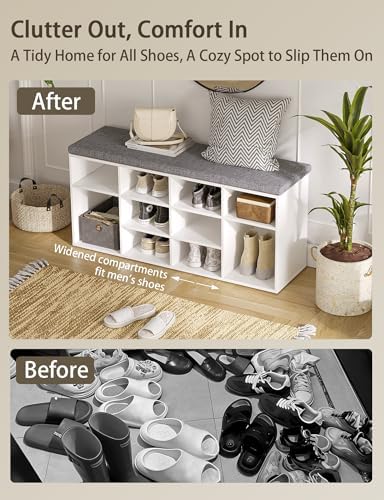 DINZI LVJ Shoe Storage Bench with Cushion, 40.9" Cubby Shoe Rack, 12-Cubby - Image 6