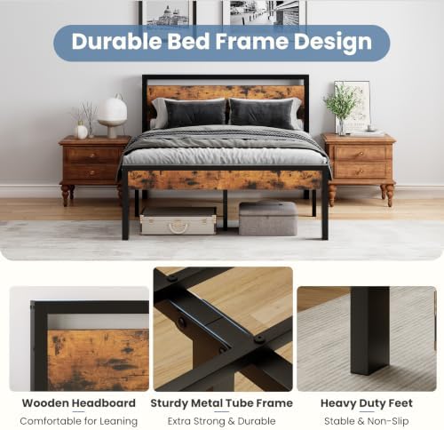 Sweetcrispy Queen 14 Inch Platform Bed Frame with Headboard & Storage, Rust - Image 4