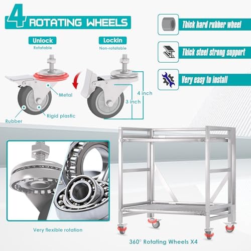 2 Shelf Rolling Cart with Wheels, 660lbs Capacity Collapsible Steel Rolling Utility Cart, Heavy-Duty Foldable Hand Truck, Metal Storage Carts with Handle for Groceries, Warehouse (36" Lx26 W) - Image 3