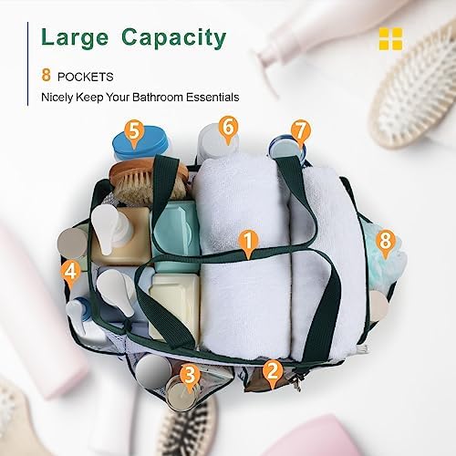 F-color Shower Caddy Portable - Mesh Shower Bag Basket Tote for College Dorm Room Essentials Bathroom Gym Camp Quick Dry for Women Men with S Hook, Green Pineapple - Image 5