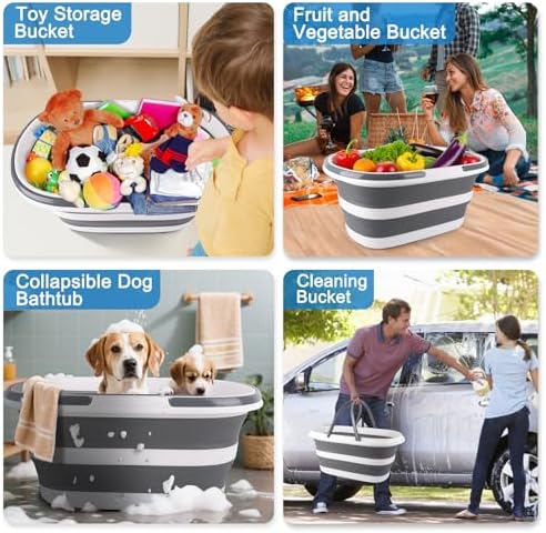 Extra Large Collapsible Bucket 35L Mop Bucket With Handles & Wheels, Plastic Wash Basin Pet Bath Tub for Puppy Dogs Cats, Folding Laundry Basket Clothes Storage Organizer RV Outdoor Camping Essentials - Image 6