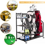 SNAIL Golf Bag Garage Storage Organizer Extra Large Size Golf Bag Rack Stand Holder Fits 2 Golf Bags and Other Golfing Equipment Accessories, Metal Black Golf Club Storage for Garage Shed and Basement - Image 4