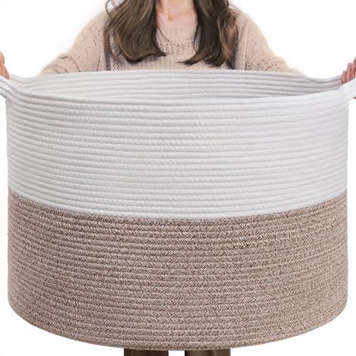 INDRESSME XXXLarge Woven Rope Blanket Basket Living Room Brown, 90L by INDRESSME