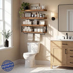 QEEIG Bathroom Shelves Over Toilet - Floating Shelf for Wall Toilet Paper Storage Farmhouse 24 inch Long Set of 3, Rustic Brown (029-60BN3) - Image 4