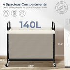 STO STO Laundry Hamper 4 Section, 140L Rolling Laundry Sorter Cart with Removable and Washable Liner Bag, Clothes Hamper with Wheels and Metal Handle for Laundry Room and Bedroom, Beige - Image 5