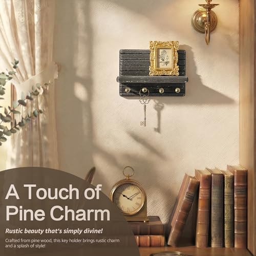 Rebee Vision Key Holder Wall Mount with Shelf for Home Decor, Old Black - Image 3