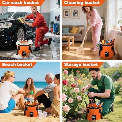 Collapsible Bucket with Handle, 3.2 Gallon Foldable Car Wash Bucket Cleaning Bucket for Fishing, Camping, Gardening, Storage, Portable Wash Basin for RV Household Essentials & Outdoor Supplies - Image 6