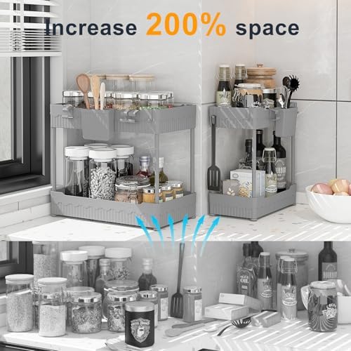 Sevenblue 2-Pack Under Sink Organizer with Hooks & Hanging Cup for Kitchen - Image 3