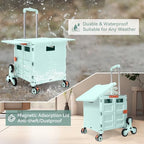 Foldable Utility Cart with Stair Climbing Wheels,Collapsible Rolling Crate with Magnetic Lid Telescopic Cover,Adjustable Telescoping Handle,360° Rotate Wheel Hand Cart for Teacher Shopping Moving - Image 6
