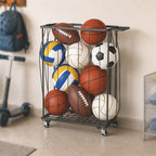 Garage Ball Storage Rack with Wheels, Metal Sports Ball Holder - Image 2