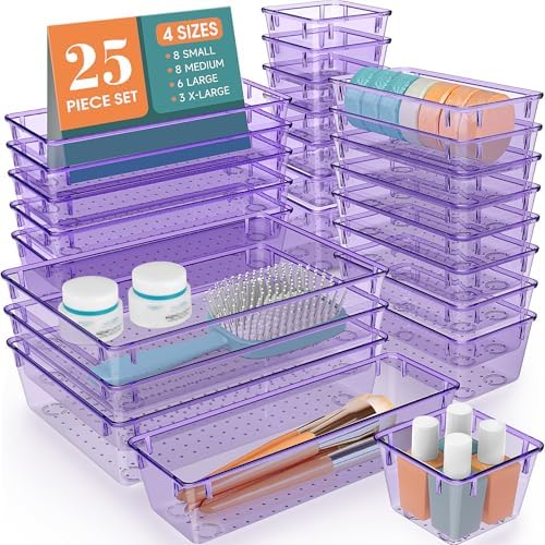 25 PCS Plastic Drawer Organizer Set, Makeup Organizers and Storage Bins by WOWBOX