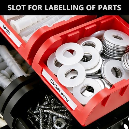30Pcs Plastic Wall Mounted Storage Bins Parts Rack Nuts And Bolt Bins Organizer For Shop Garage for Screws, Nuts, Bolts, Nails, Beads, and Small Hardware Parts (RED+BLACK, 30) - Image 3