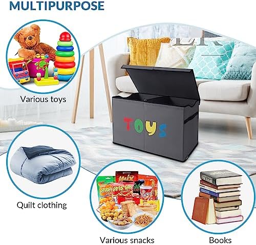YOLOXO Toy Box Chest, Collapsible Sturdy Storage Bins with Lids, Extra Large Kids Toy Storage Organizer Boxes Bins Baskets for Kids, Boys, Girls, Nursery Room, Playroom, Closet (A-TBX-GRAY-MULTI) - Image 5