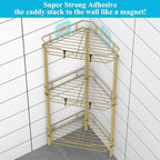 HuggieGems Metal Floor Standing Corner Shower Caddy, Gold, 3 Tier - Image 2