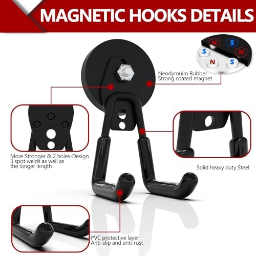 3-H Heavy Duty Magnetic Hooks, Large Magnet Hooks,2 Pack Black - Image 3