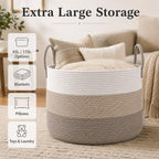 JMvicyroam 65L Extra Large Machine Washable Cotton Rope Blanket Basket - Image 2