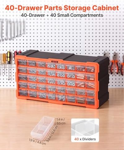 VEVOR 40-Drawer Storage Organizer, Plastic, Drawer Storage Cabinet for Garage Organization, Stackable Small Parts Organizer, Wall-Mounted Toolbox, for Hardware, Beads, Screws, Crafts, Building Bricks - Image 4