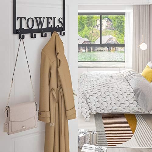 Kuhome Over The Door Hooks, Towel Holder for Bathroom, Door Mount Towel Rack Towel Hooks for Bedroom Beach Towels Bathrobe Wall Mount Hang on The Door Cabinet Cupboard Metal Sandblasted (Black) - Image 4
