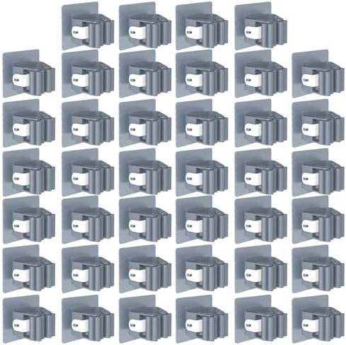 3-H 40-Pack Self Adhesive Broom Holder Wall Mount - Heavy Duty No Drill Broom Organizer for Garage Closet Kitchen, Plastic Storage Rack for Brooms Mops Tools, Grey by 3-H