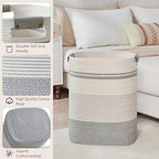 Laundry Hamper, 85L Cotton Rope Laundry Basket, Grey & White - Image 2