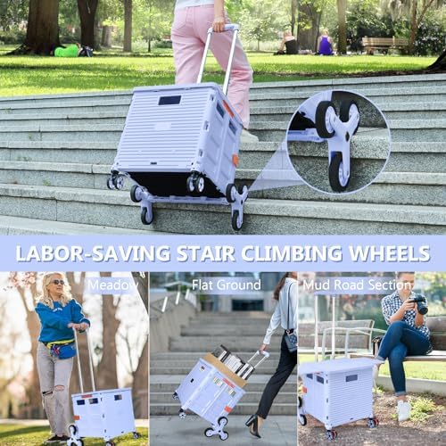 Foldable Utility Cart Folding Portable Rolling Crate with Magnetic Extended Lid,360°Rotate Wheels,176LBS Load Capacity,Heavy Duty Durable Dolly Cart(Blue) - Image 5