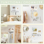 VIS'V Key Holder Wall Mount, Wooden Mail and Key Organizer, White - Image 7